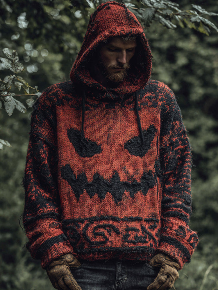 Men's Vintage Viking Halloween Ghost Face Embroidered Hoodie artswardrobe