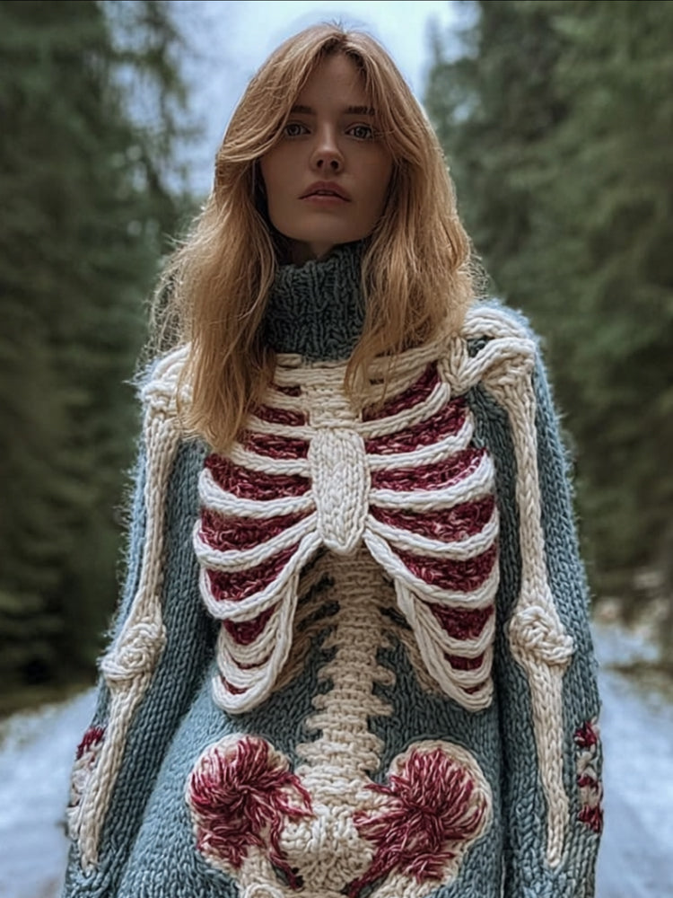 Female Anatomy Art High Collar Mist Blue High Collar Sweater artswardrobe