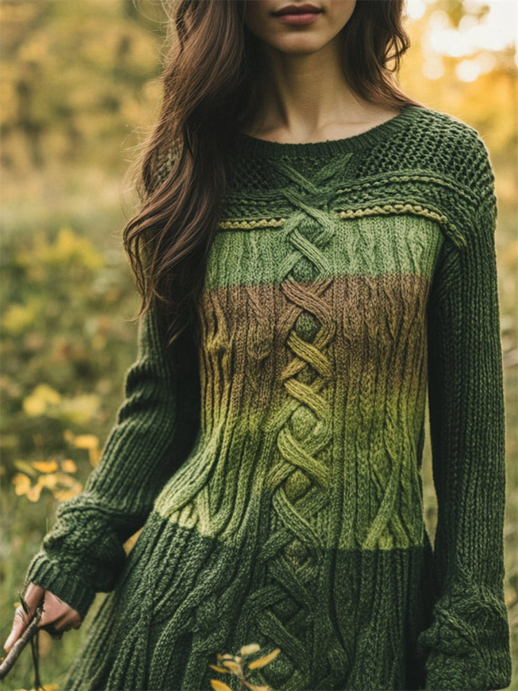 Irish Gradient Celtic Knot Cozy Knit Sweater Midi Dress artswardrobe