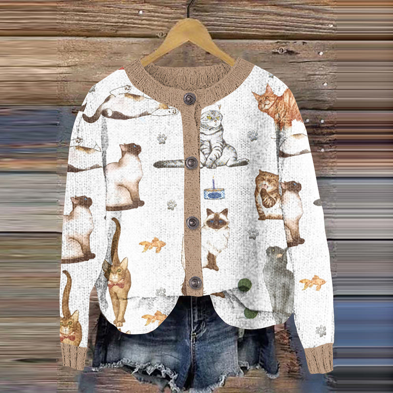 Vintage Cat Pattern Women's Sweater elevenforest