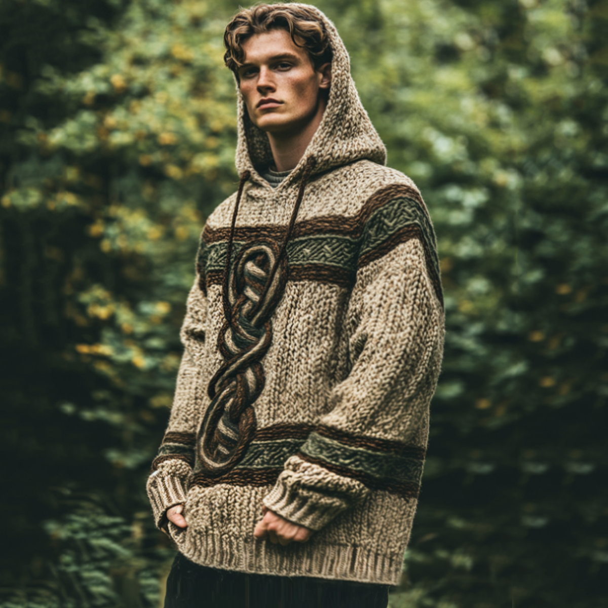 Men's Irish Celtic Knotted Chunky Knit Hooded Sweater elevenforest
