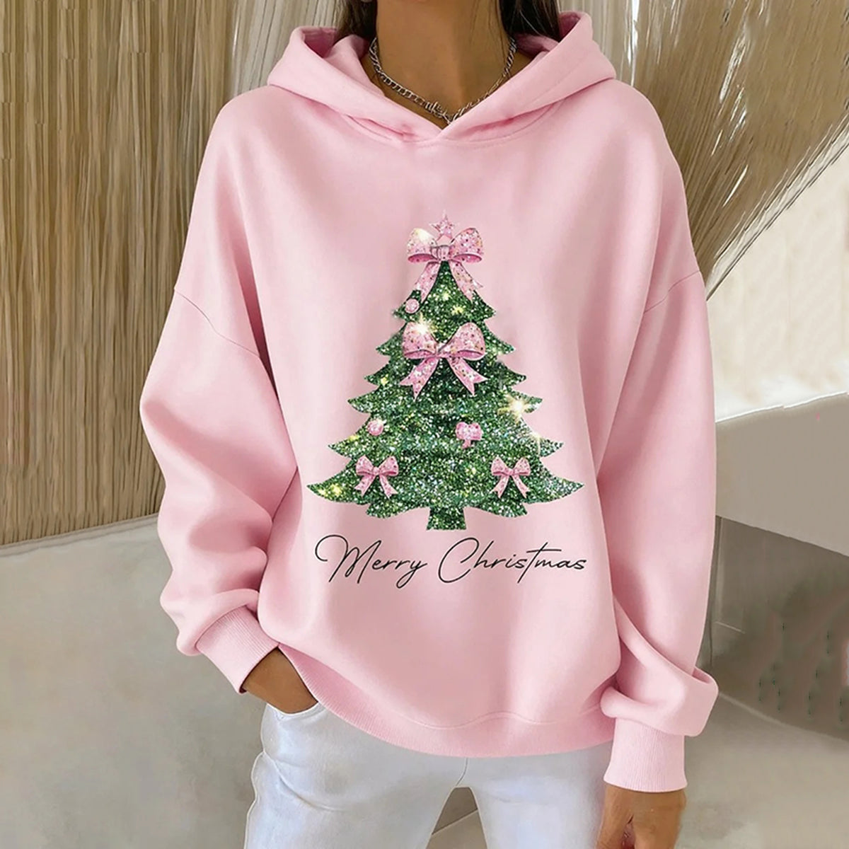Comstylish Women's Christmas Tree Print Casual Hoodie