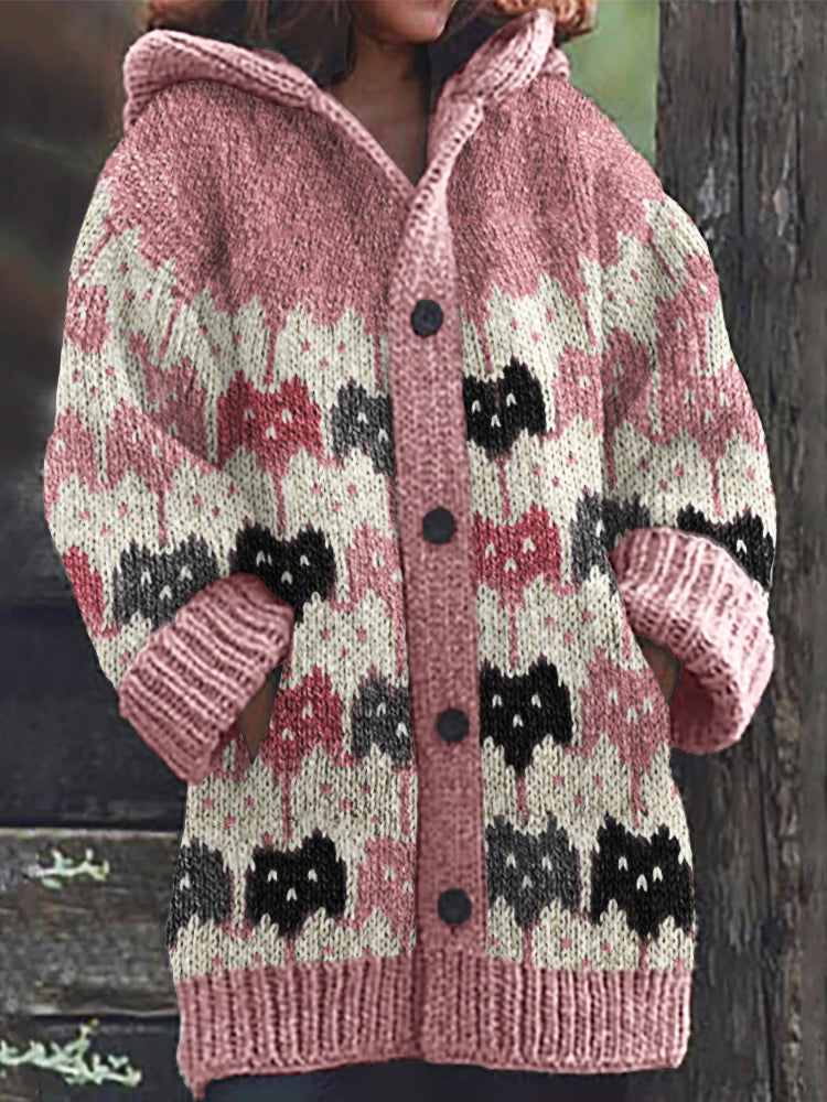 Lovely Colorful Cats Knit Art Cozy Hooded Cardigan elevenforest