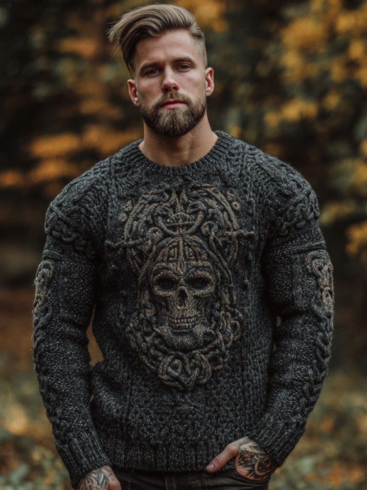 Men's Vintage Viking Halloween Embroidered Sweater artswardrobe