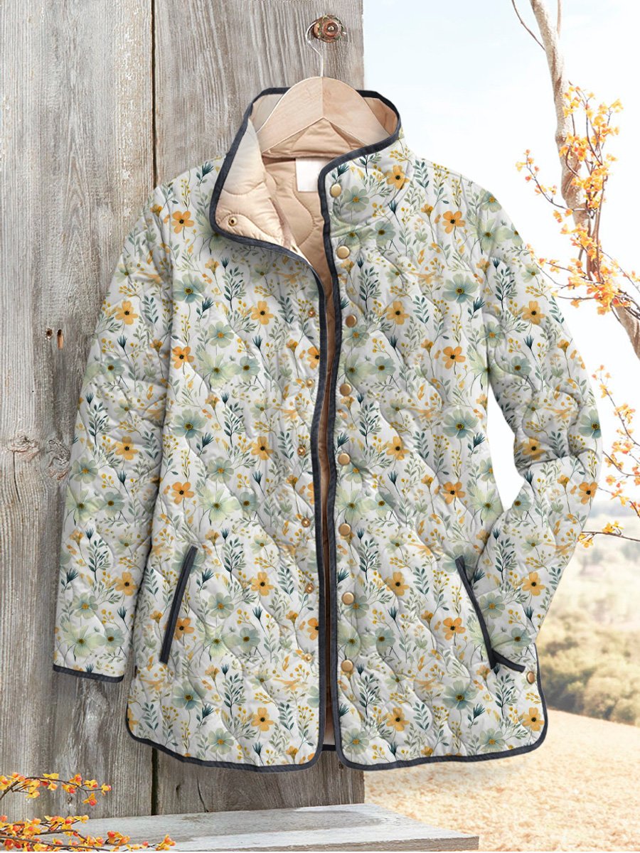 Lovely Meadows Floral Pattern Printed Women's Casual Quilted Cardigan