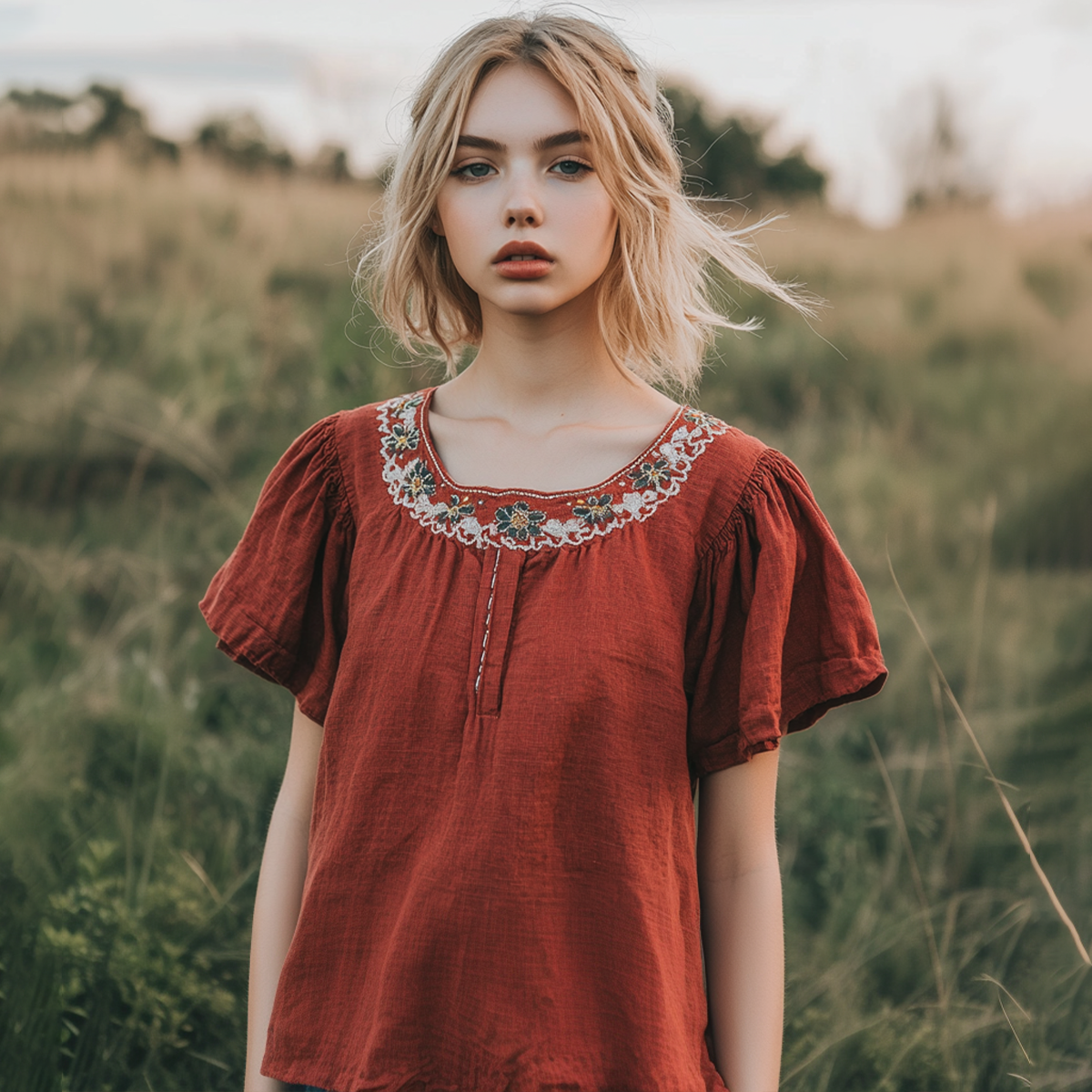 Women's Bohemian Retro Flowers Round Neck T-shirt artswardrobe