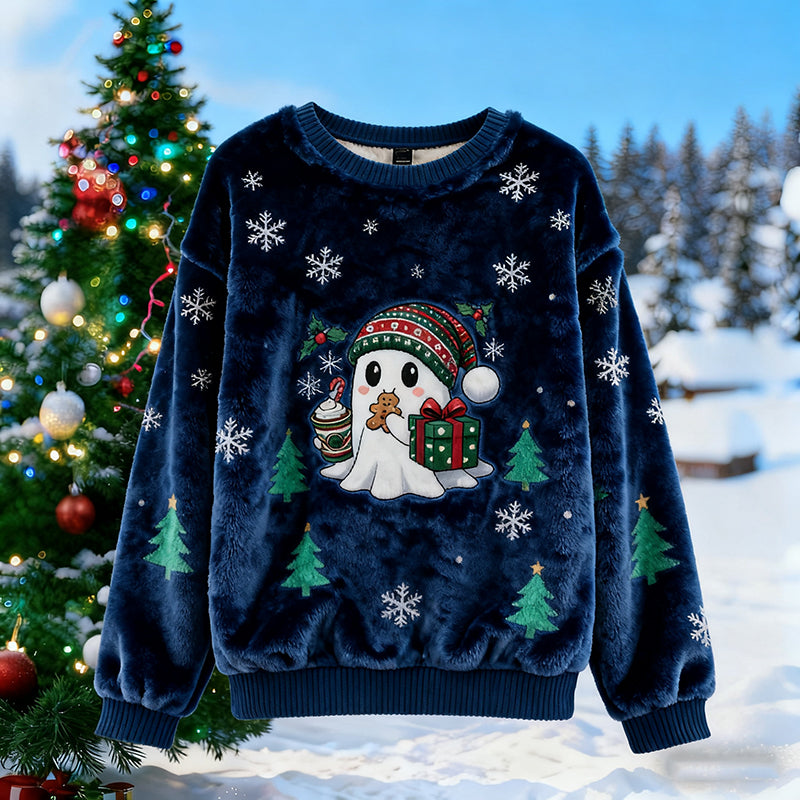 Comstylish Cute Christmas Tree Pattern Warm Crew Neck Sweater