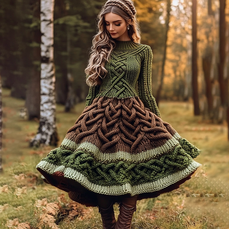 Women's Irish Celtic Knot Color Block Knit Sweater Dress artswardrobe
