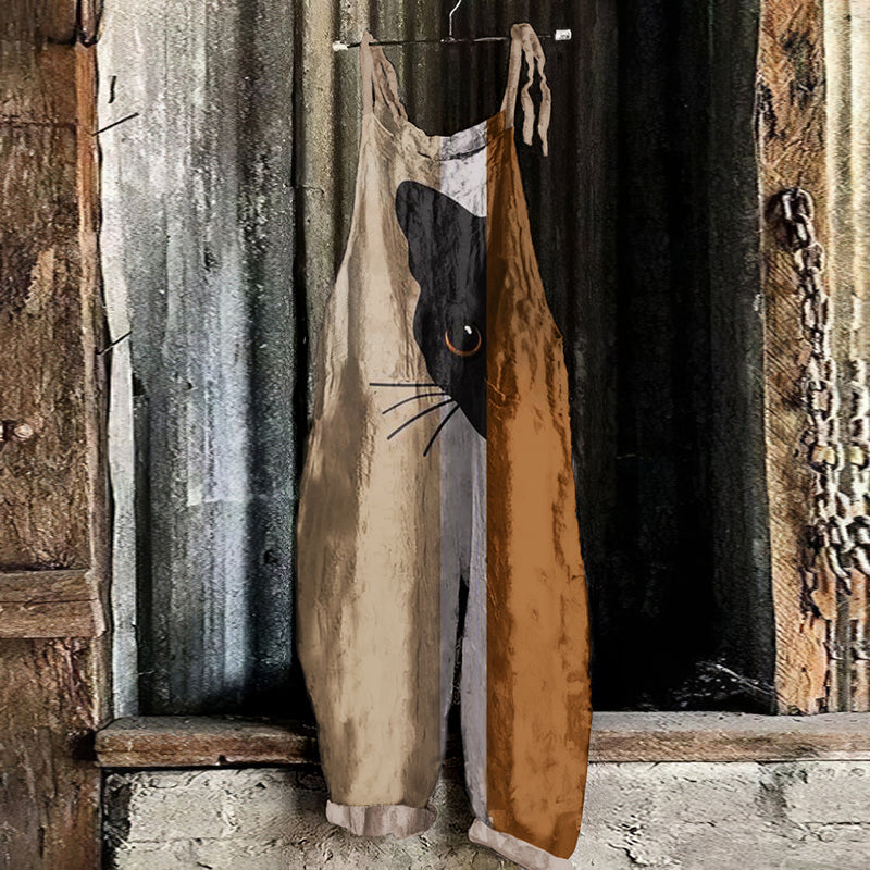 Abstract Cat Painting Art Loose Casual Jumpsuit elevenforest