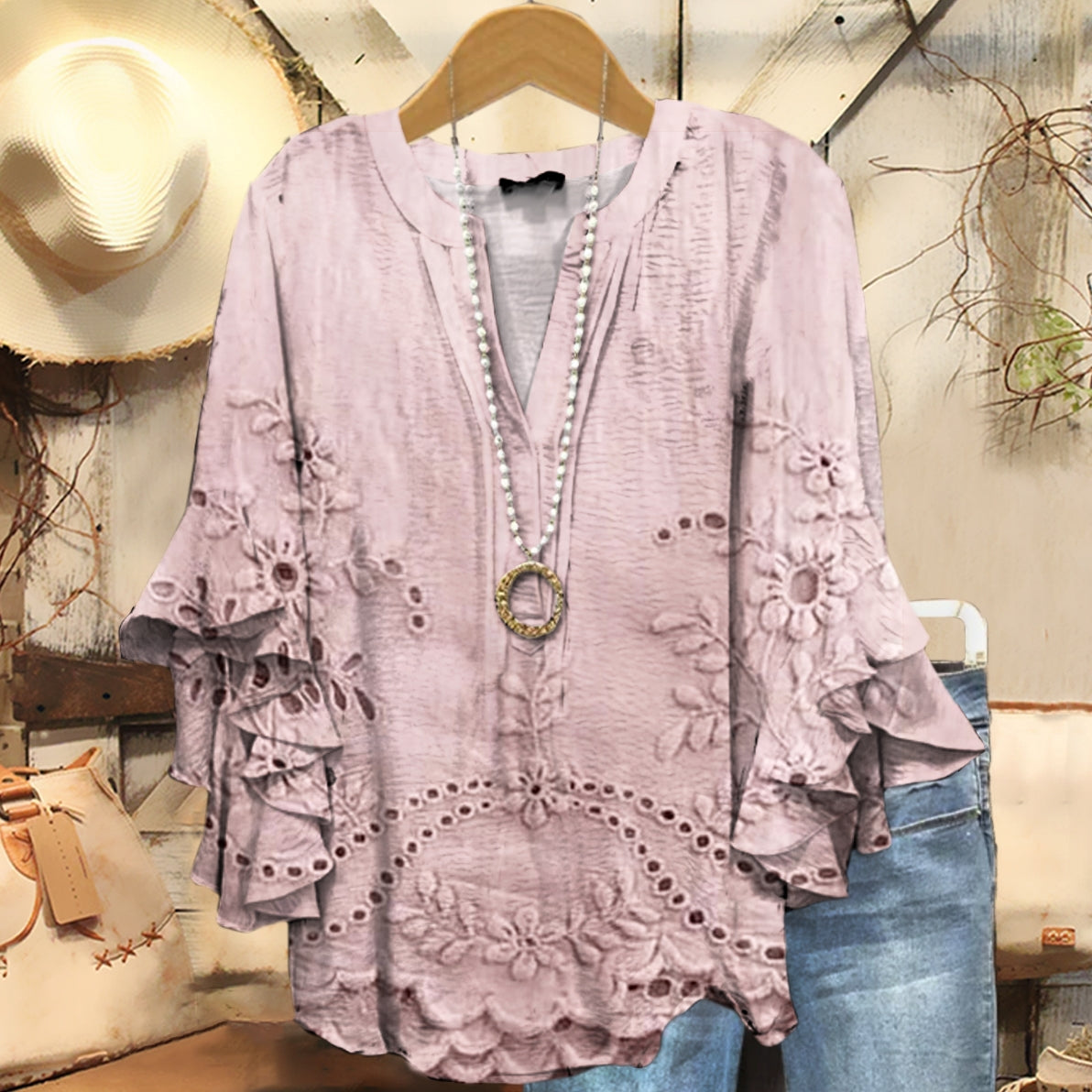 Women's Floral Texture Art Pattern Print Casual Cotton Shirt