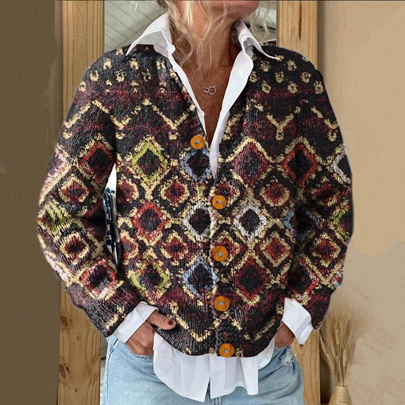Icelandic Ethnic Geometric Print Knitted Cardigan elevenforest