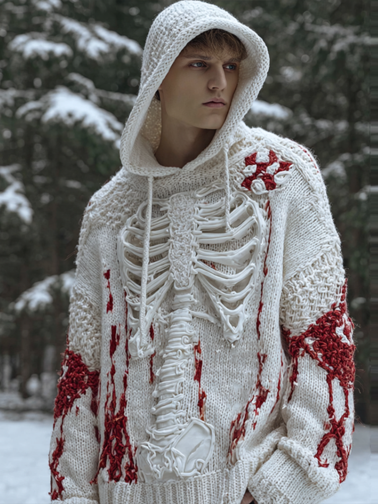 Halloween Human Anatomy Art Design Men's Hooded Knit Sweater artswardrobe