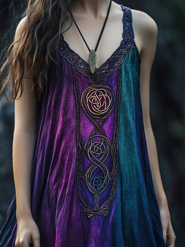 Vintage Celtic Mythology Gradient Lace Linen Tank Dress artswardrobe