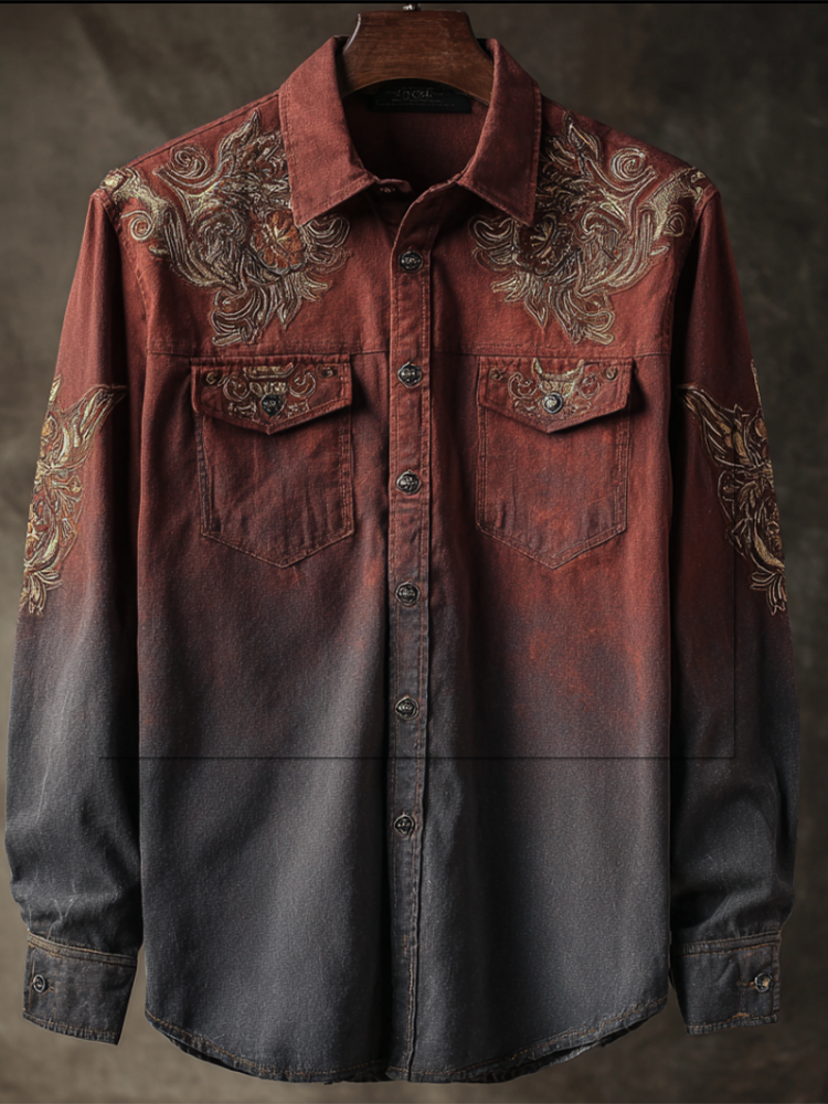 Western Style Retro Cotton And Linen Men's Casual Short-sleeve Shirt With Floral And Animal Elements artswardrobe