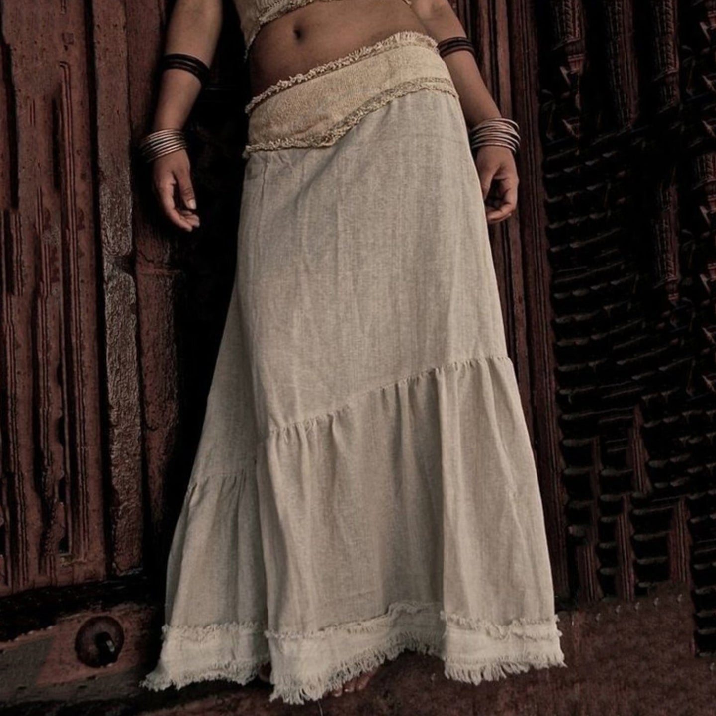 Women's Retro Solid Color Linen Blend Skirt artswardrobe