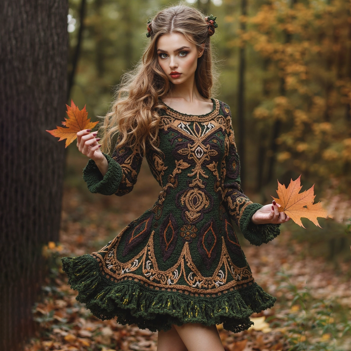 Women's Vintage Irish Knit Sweater Midi Dress artswardrobe