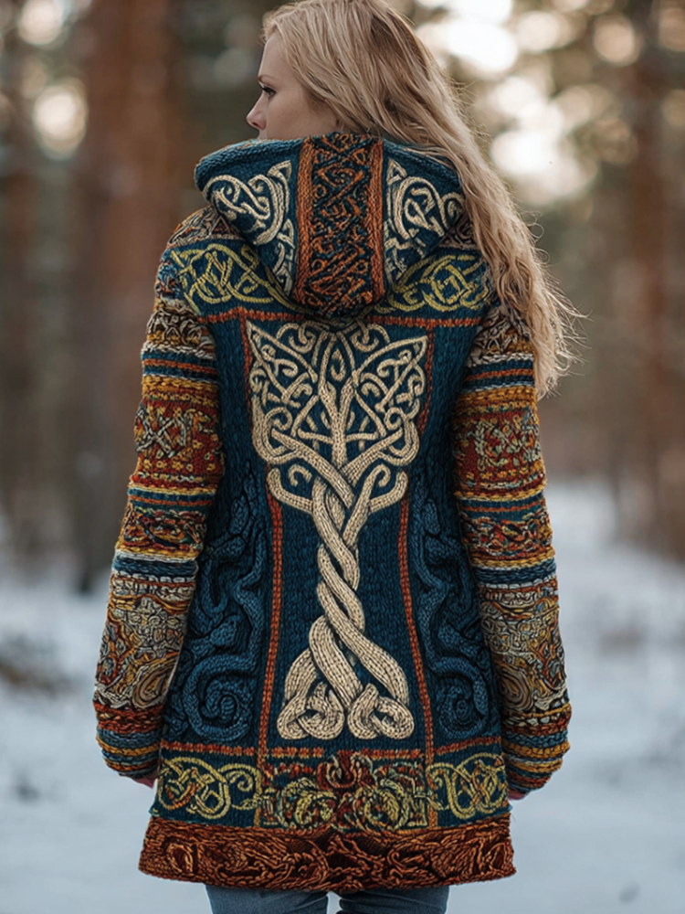 Women's Retro Viking Style Hooded Knit Sweater Jacket artswardrobe