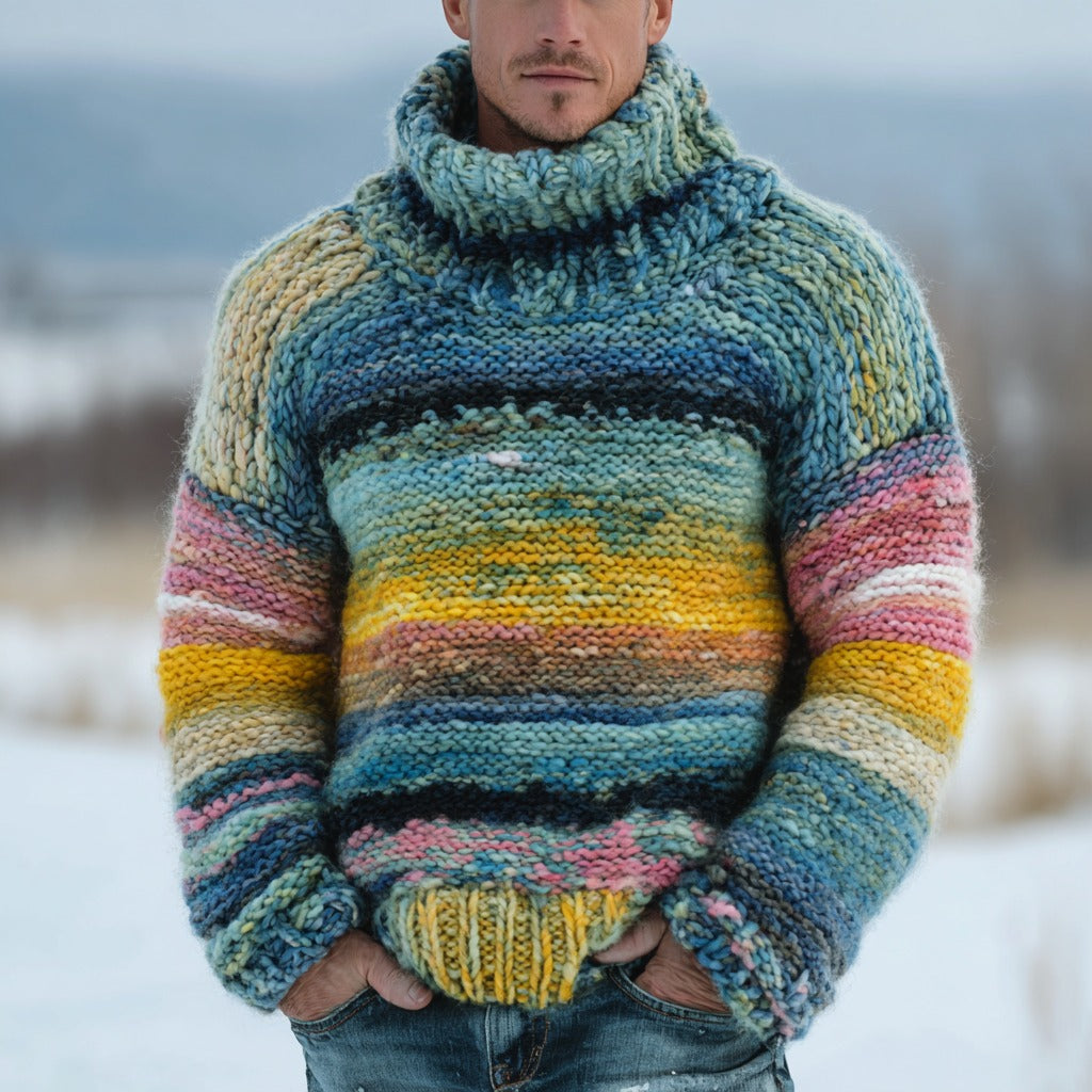 Men's Fair Isle Geometric Colored Jacquard Warm Turtleneck Sweater artswardrobe