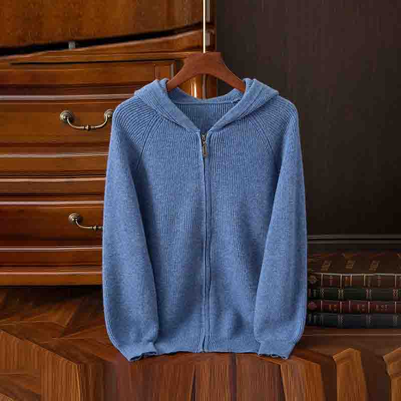 Vintage Women'S Basics Knit Zipper Hooded Sweater artswardrobe