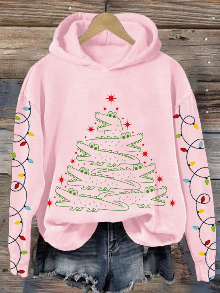 Comstylish Women's Christmas Florida Crocodile Print Hoodie