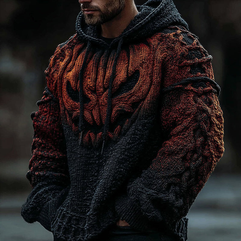 Men's Halloween Pumpkin Face Gradient Jacquard Knit Hooded Sweater artswardrobe
