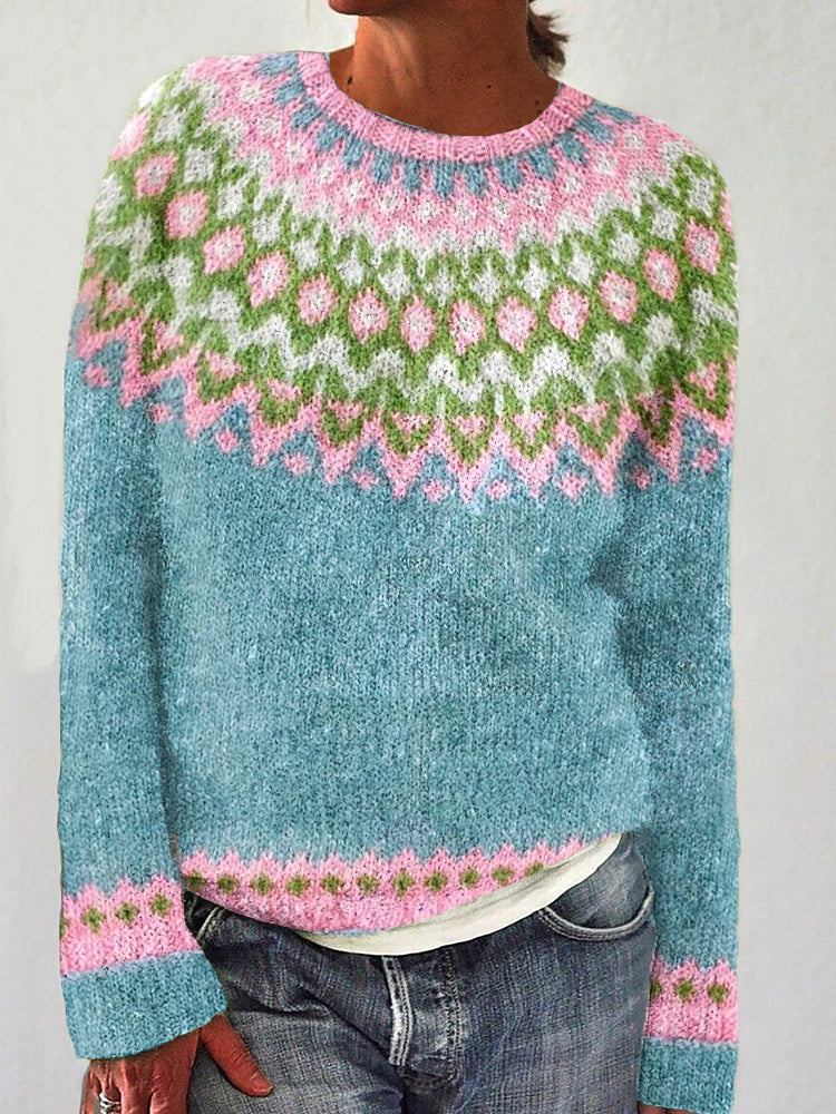 Geometry Icelandic Knit Printed Pullover Cozy Sweater elevenforest