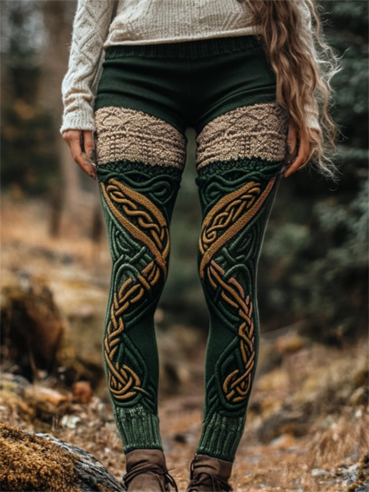 Irish Celtic Colorblock Mystical Cozy Knit Leggings artswardrobe