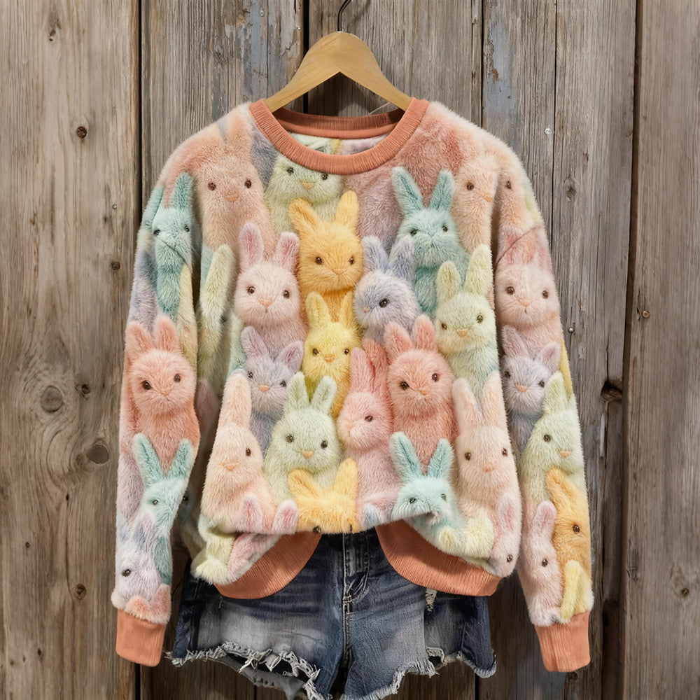 Cute Pastel Fluffy Rabbits Pattern Cozy Plush Sweatshirt artswardrobe