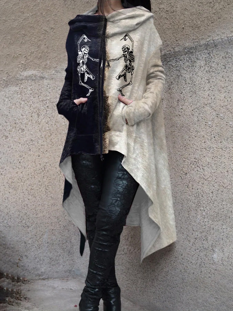 Comstylish Dance Skull Halloween Print Pocket Casual Hoodie