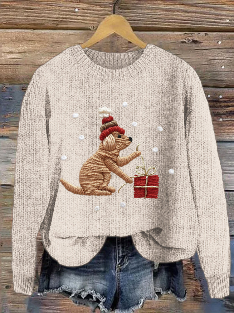 Comstylish Christmas Gift Dog Snowflake Crew Neck Sweater