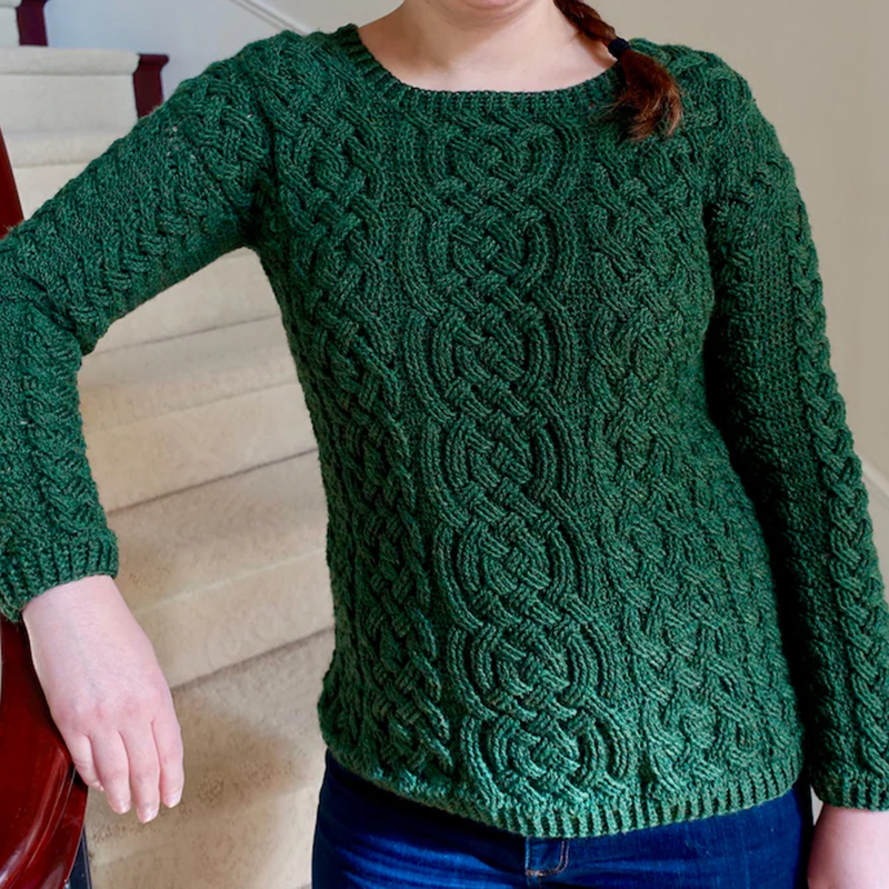 Women's Emerald Isle Braided Cable Crochet Irish Celtic Knotted Jacquard Aran Sweater elevenforest