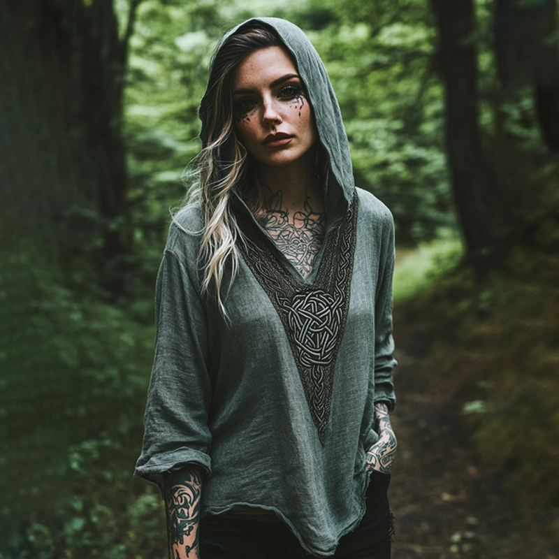 Comstylish Viking Tribal Jacquard Celtic Inspired Hoodie