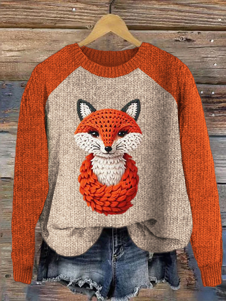 Mori Knit Fox Autumn Art Women's Cozy Sweater artswardrobe