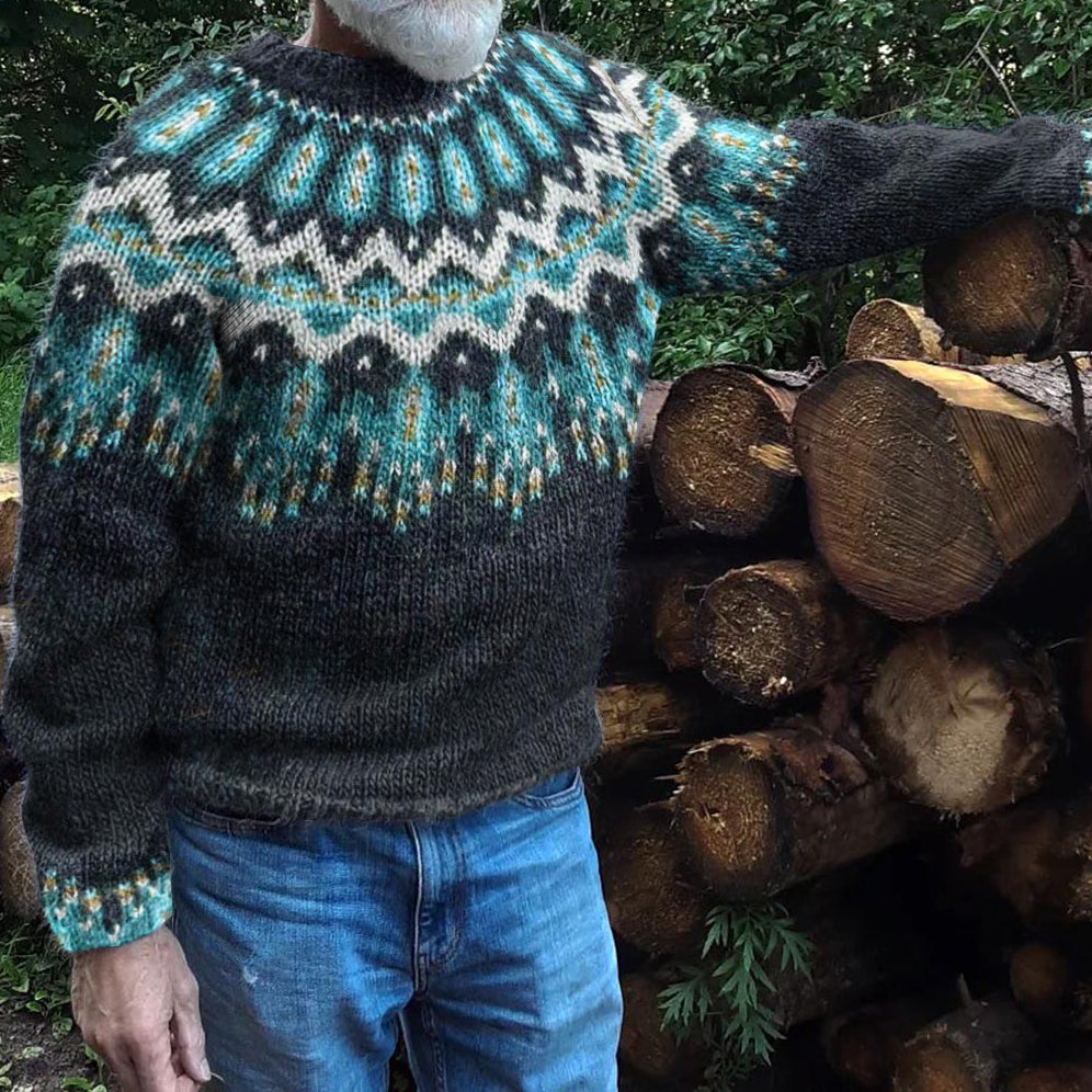 Mens Vintage Geometric Jacquard Knit Pattern Art Cozy Sweater elevenforest