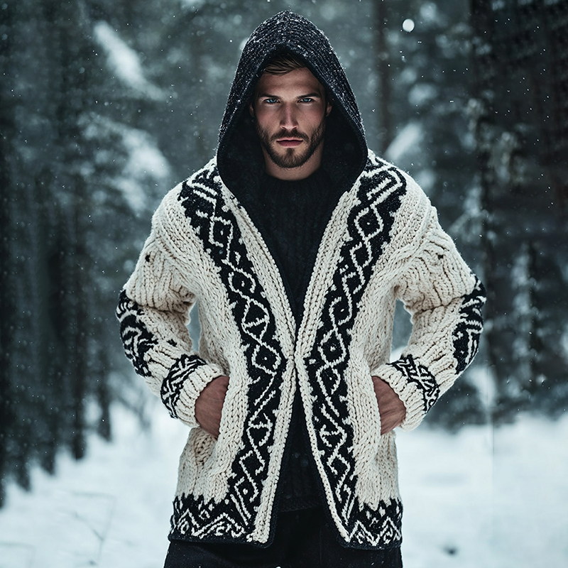 Men's Viking Tribal Celtic Knit Cozy Hooded Sweater artswardrobe
