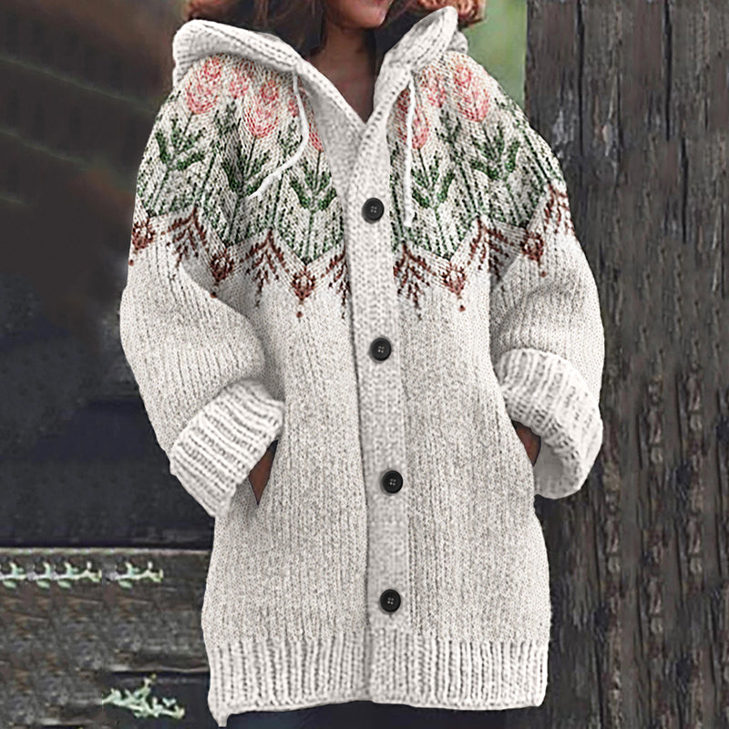 Vintage Tribal Floral Geometry Icelandic Knit Pattern Cozy Cardigan Sweater elevenforest