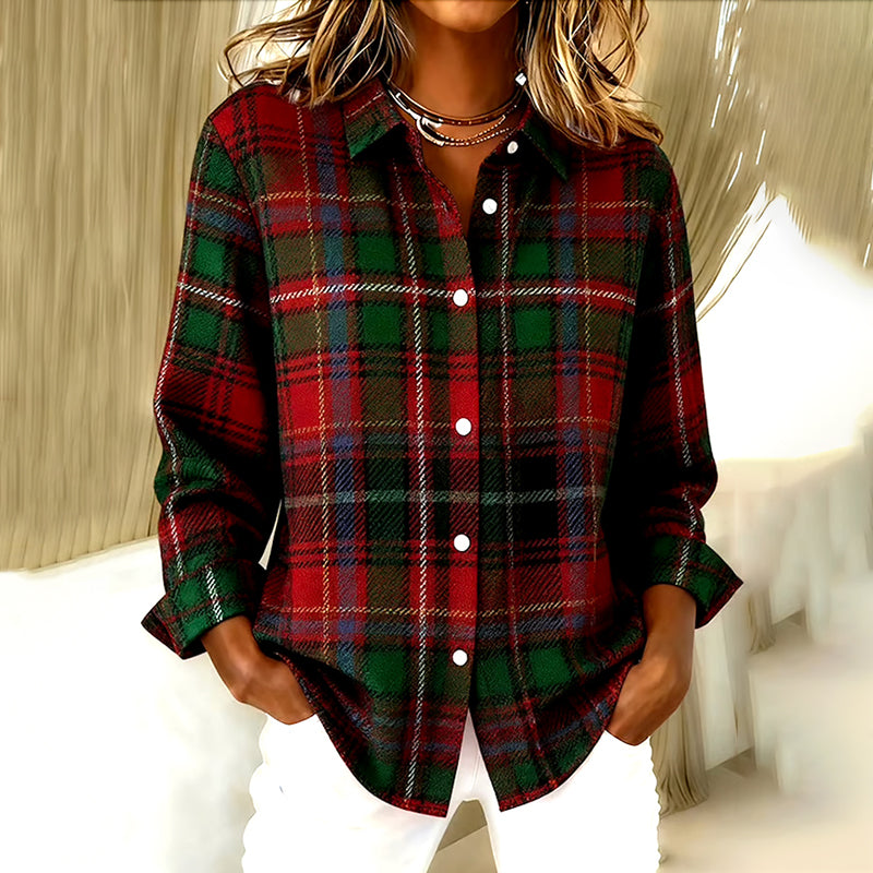 Comstylish Women's Geometric Plaid Casual Shirt