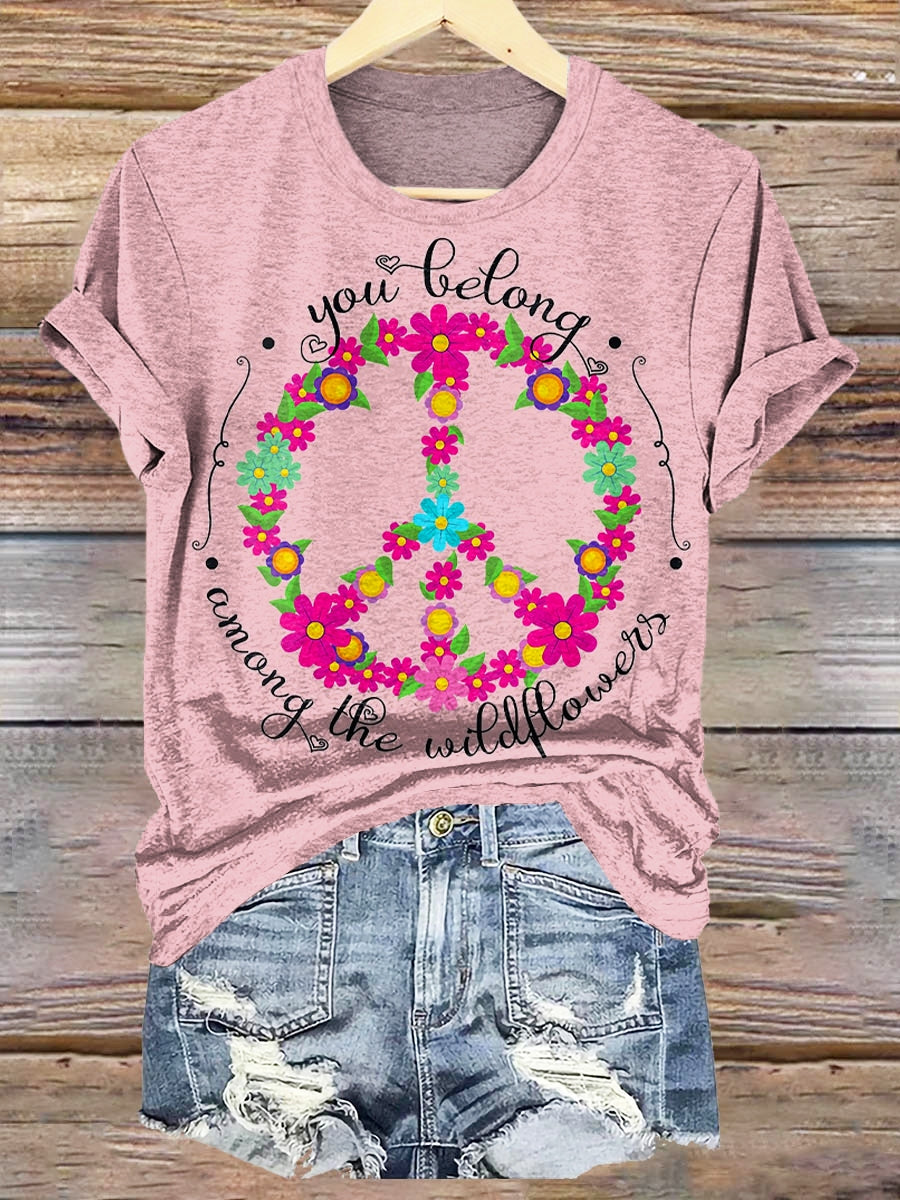 Women's You Belong Among the Wildflowers Hippie Art Patterns Print T-s