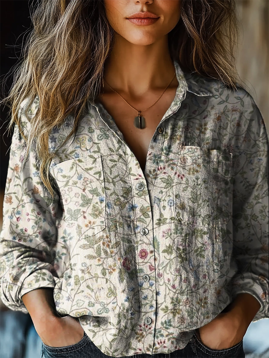 Women's Vintage Floral Art Print Casual Long Sleeve Comfortable Cotton