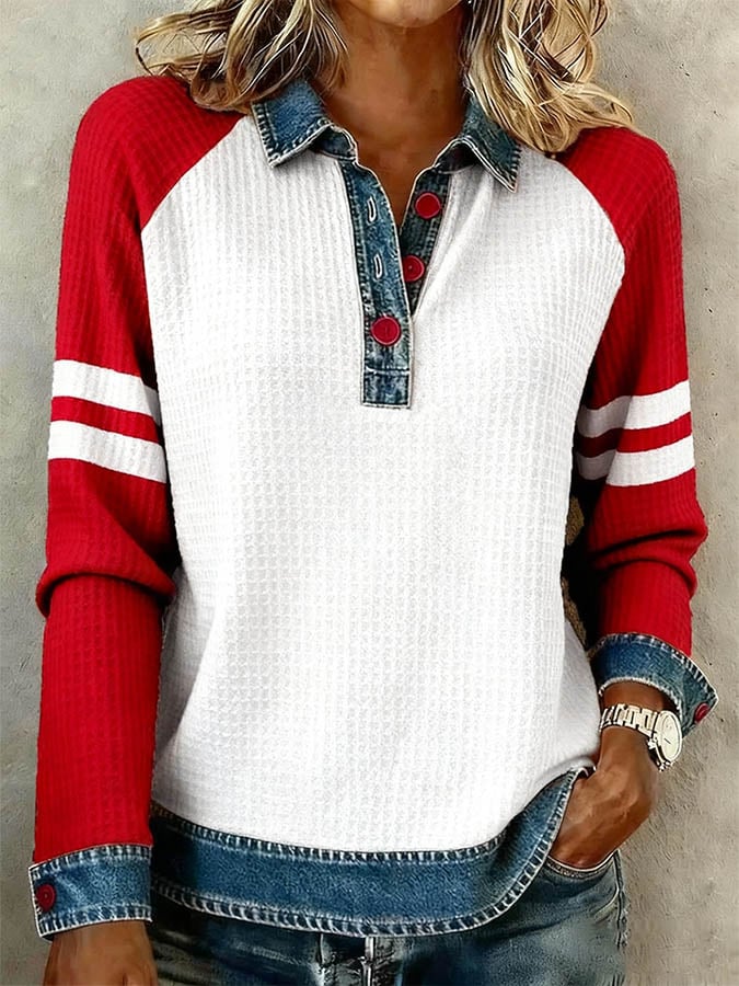 Women'S Casual Contrast Color Stitching Sweatshirt