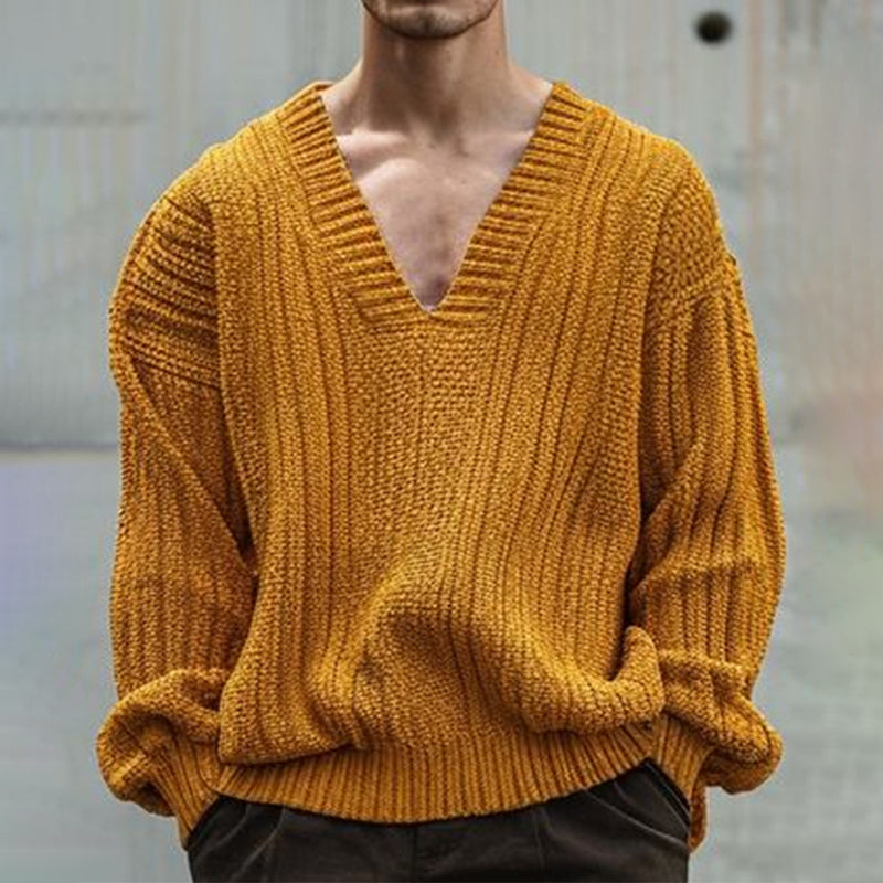 Retro Island Jacquard Patchwork Men's V-Neck Sweater elevenforest