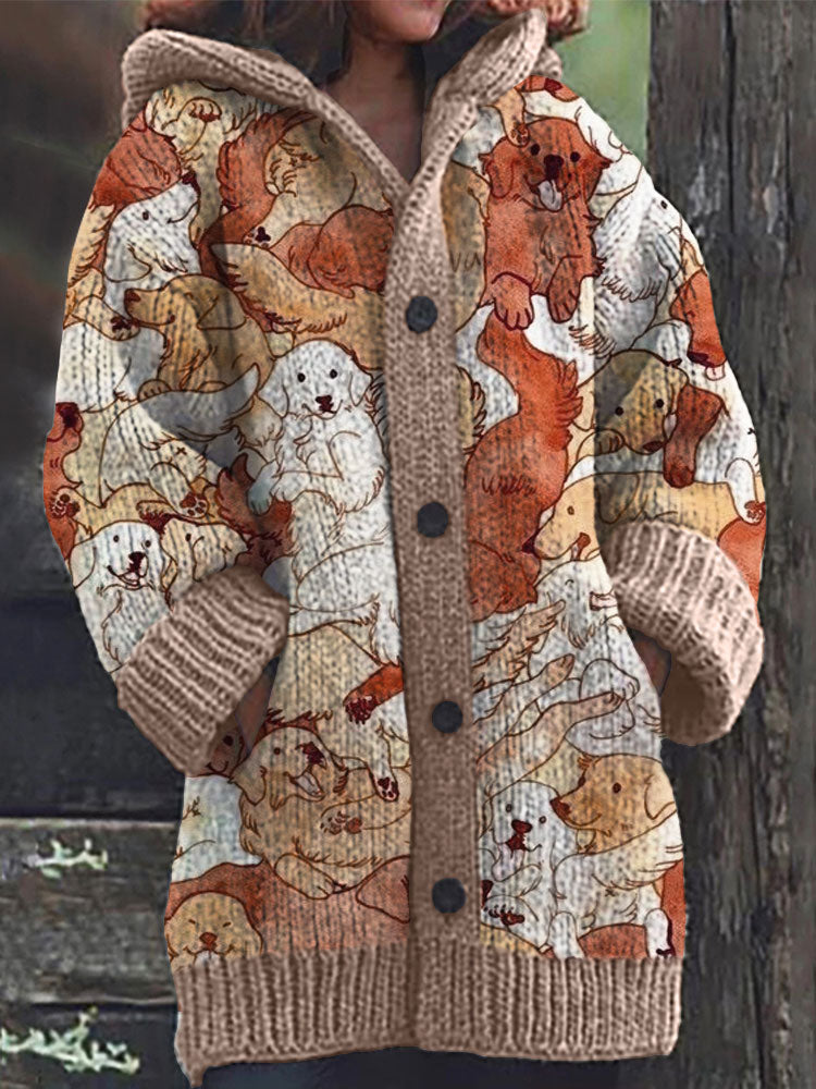 Comstylish Colorful Dogs Pattern Cozy Hooded Cardigan