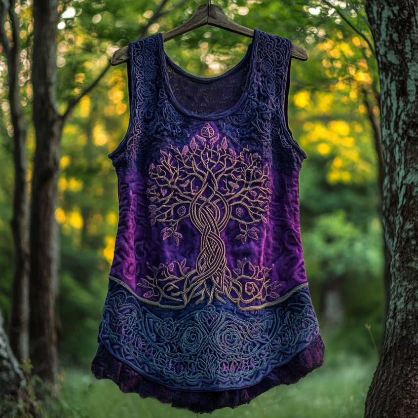 Boho Viking Tribal Celtic Knot Life Of Tree Patchwork Art Sleeveless Tank Top artswardrobe