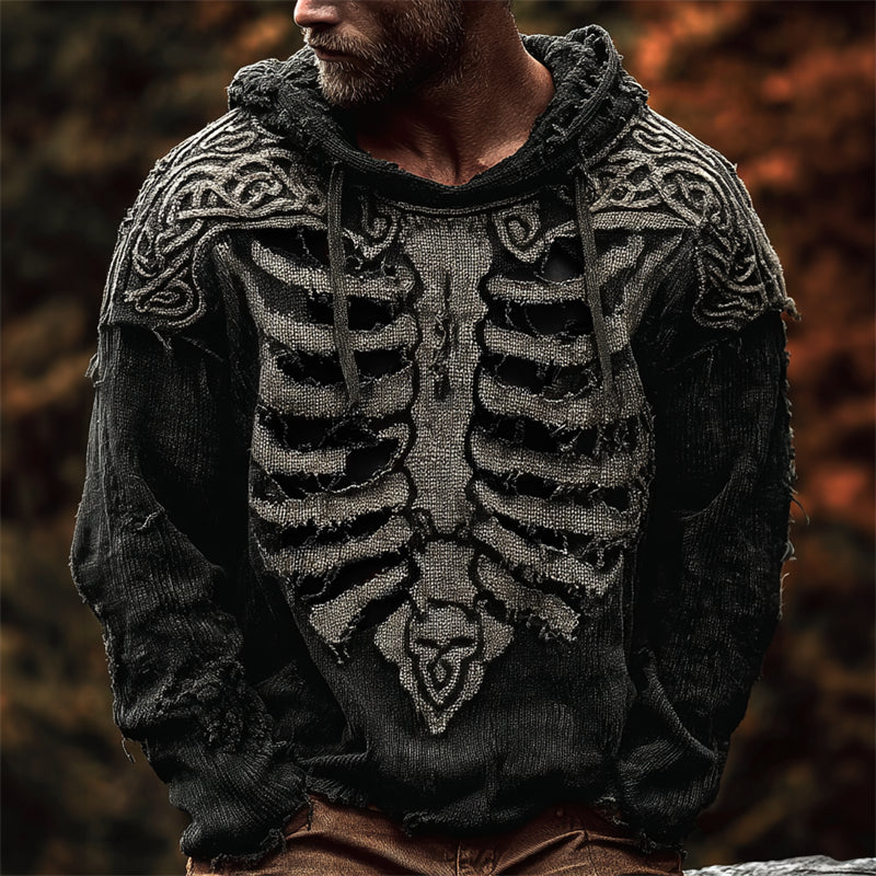Men's Skeleton Inspired Viking Celtic Cozy Knit Hooded Sweater artswardrobe
