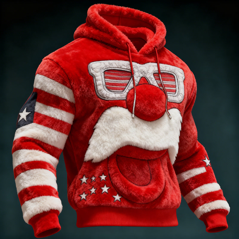 Comstylish Men's Fun Party Santa Claus Color Block Plush Hoodie