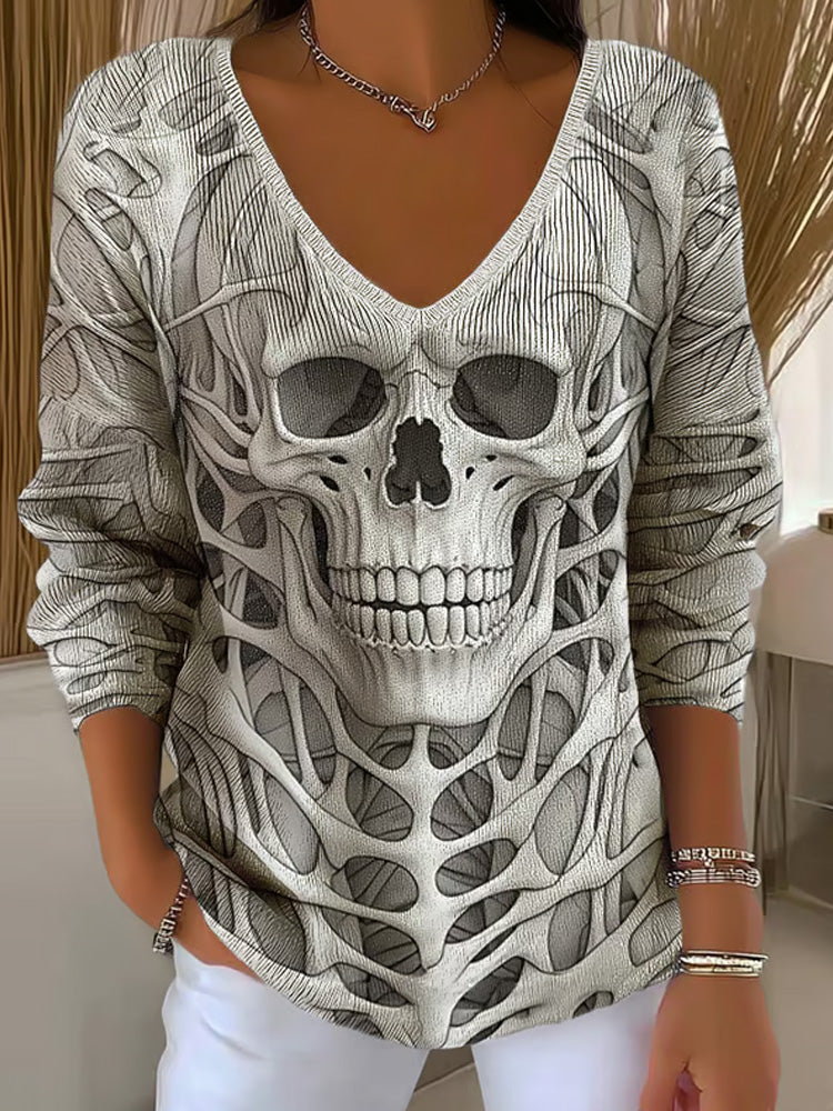 Women's Halloween Skull Print Long Sleeve Top elevenforest