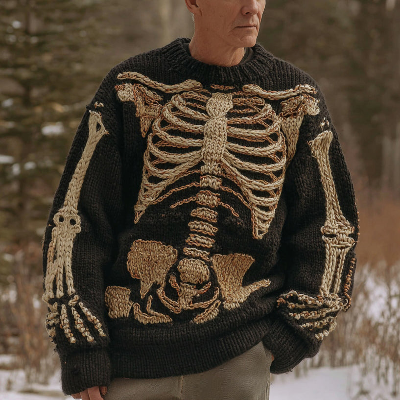 Halloween Skeleton Pattern Knit Round Neck Sweater artswardrobe