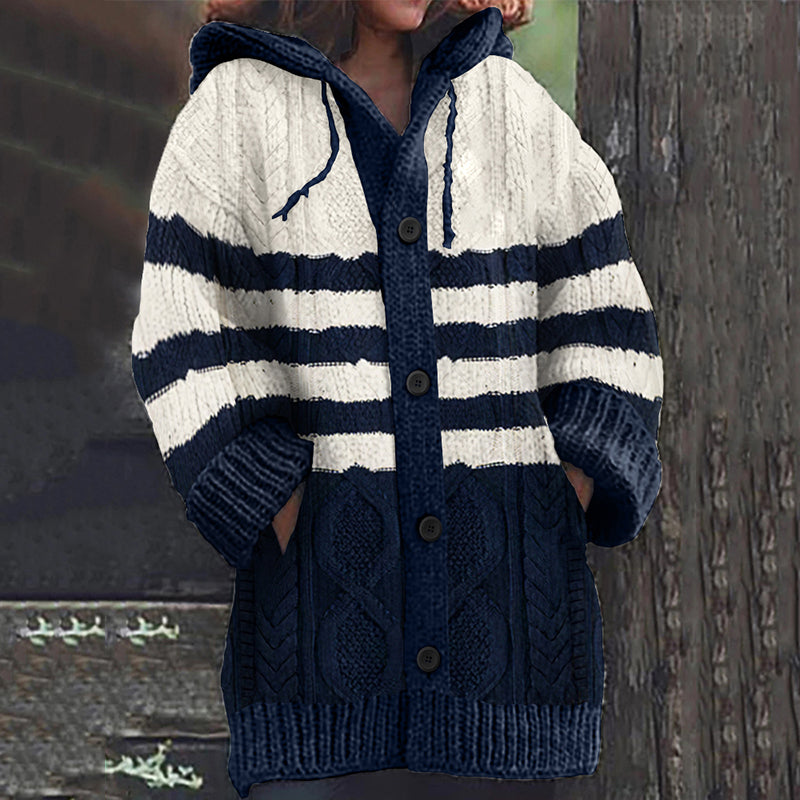 Retro Blue And White Knitted Sweater Cardigan elevenforest