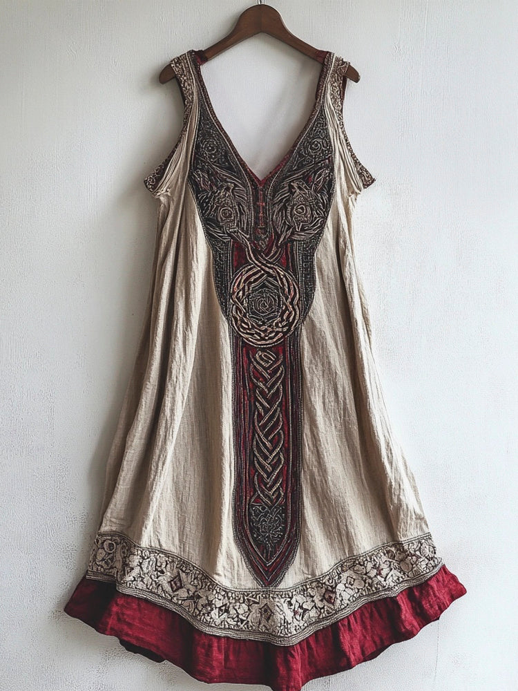 Viking Age Vintage Totem Linen Tank Dress artswardrobe