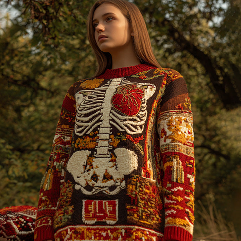 Vintage Halloween Anatomical Heart And Floral Art Sweater artswardrobe